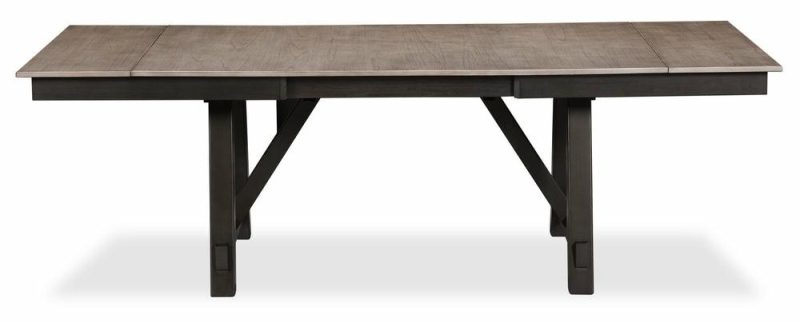 Zao Dining Table With 66-94″W Extension, Melamine, Trestle Base – Brown Dining Room