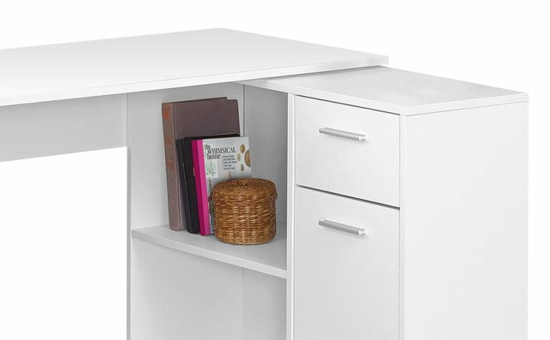 Zoey 46″ L-Shaped Desk With Cubbies, Drawer & Cabinet – White Desks