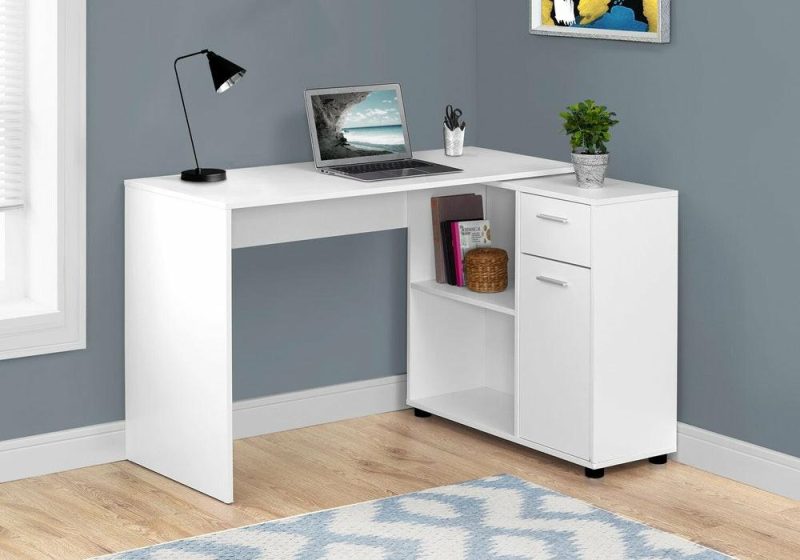 Zoey 46″ L-Shaped Desk With Cubbies, Drawer & Cabinet – White Desks