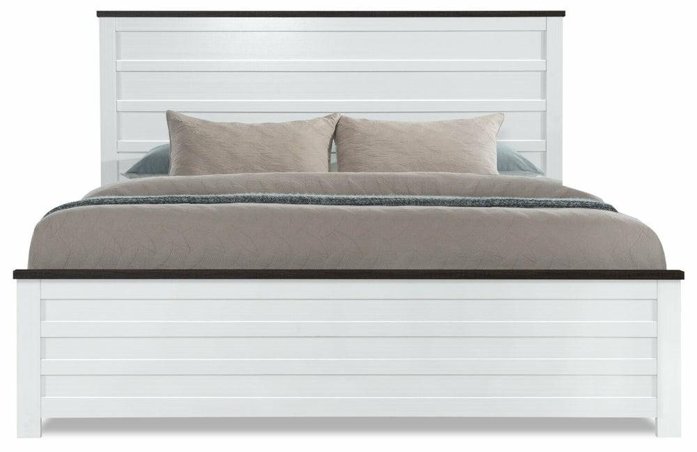 Zoey Panel Bed, Two-Tone White & Brown – King Size Bedroom