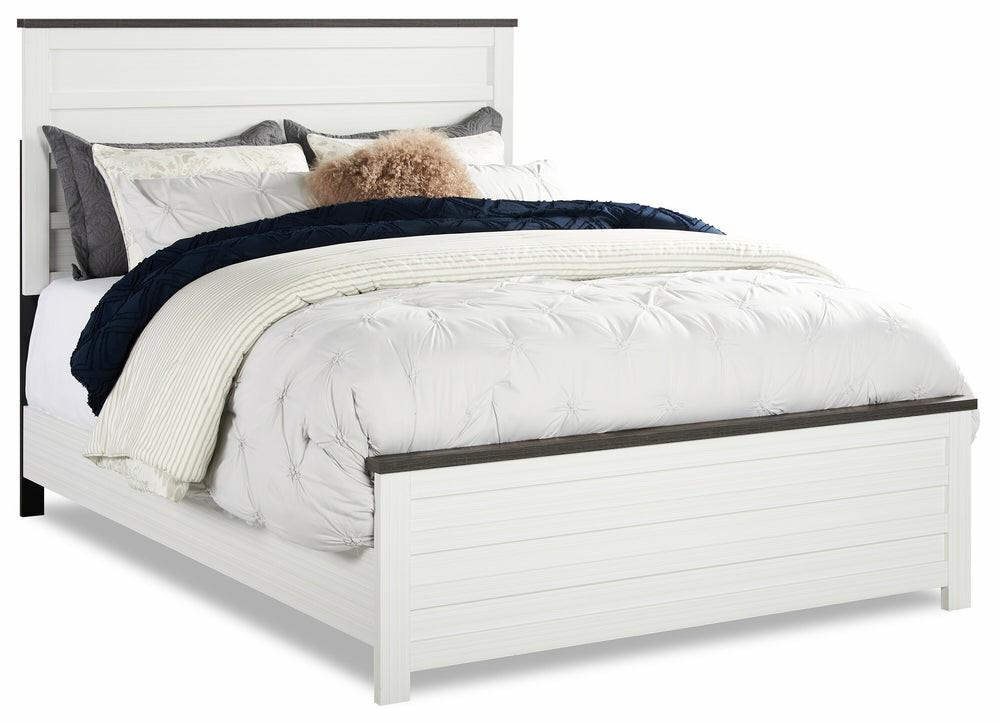 Zoey Panel Bed, Two-Tone White & Brown – Queen Size Bedroom