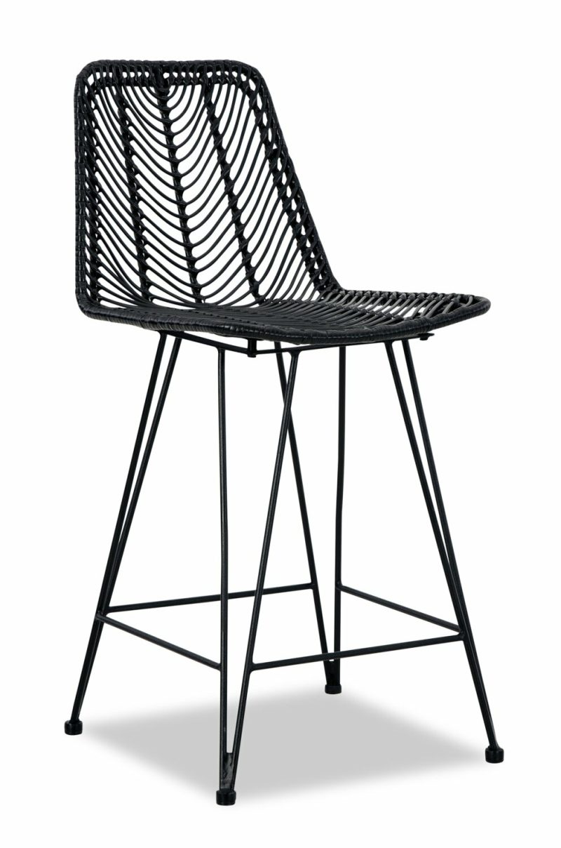 Zuma Barstool With Resin Wicker & Metal – Black Bar Stools