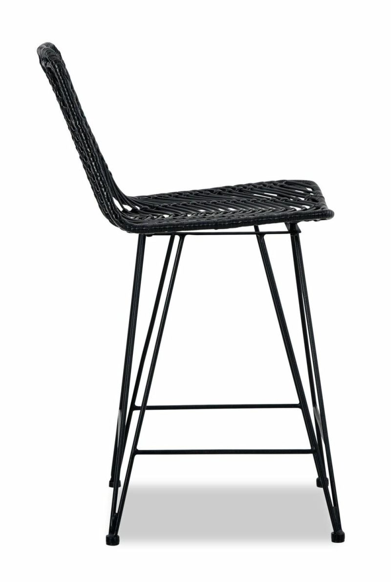 Zuma Barstool With Resin Wicker & Metal – Black Bar Stools