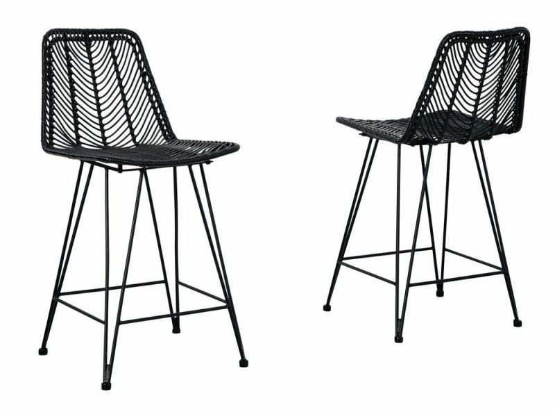 Zuma Barstool With Resin Wicker & Metal – Black Bar Stools