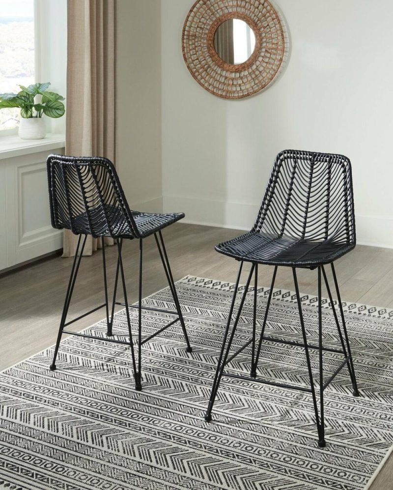 Zuma Barstool With Resin Wicker & Metal – Black Bar Stools