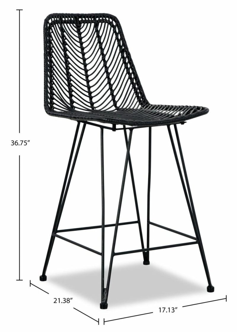 Zuma Barstool With Resin Wicker & Metal – Black Bar Stools