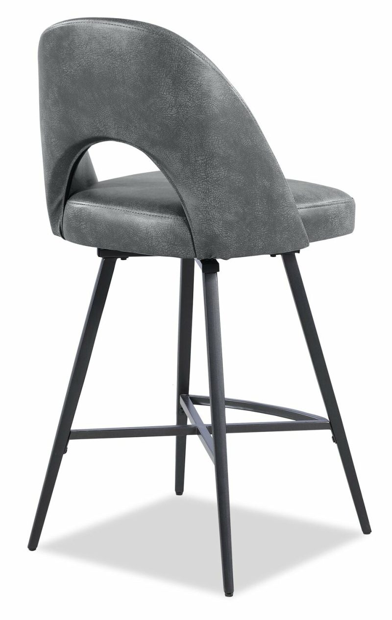 Bay Counter-Height Stool With Swivel Seat, Vegan Leather Fabric, Metal – Charcoal Bar Stools