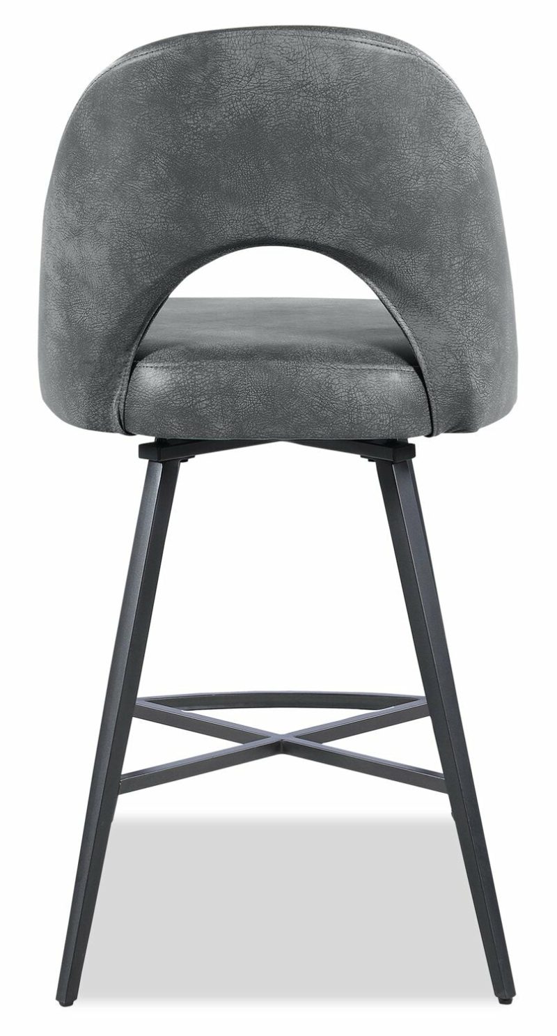 Bay Counter-Height Stool With Swivel Seat, Vegan Leather Fabric, Metal – Charcoal Bar Stools