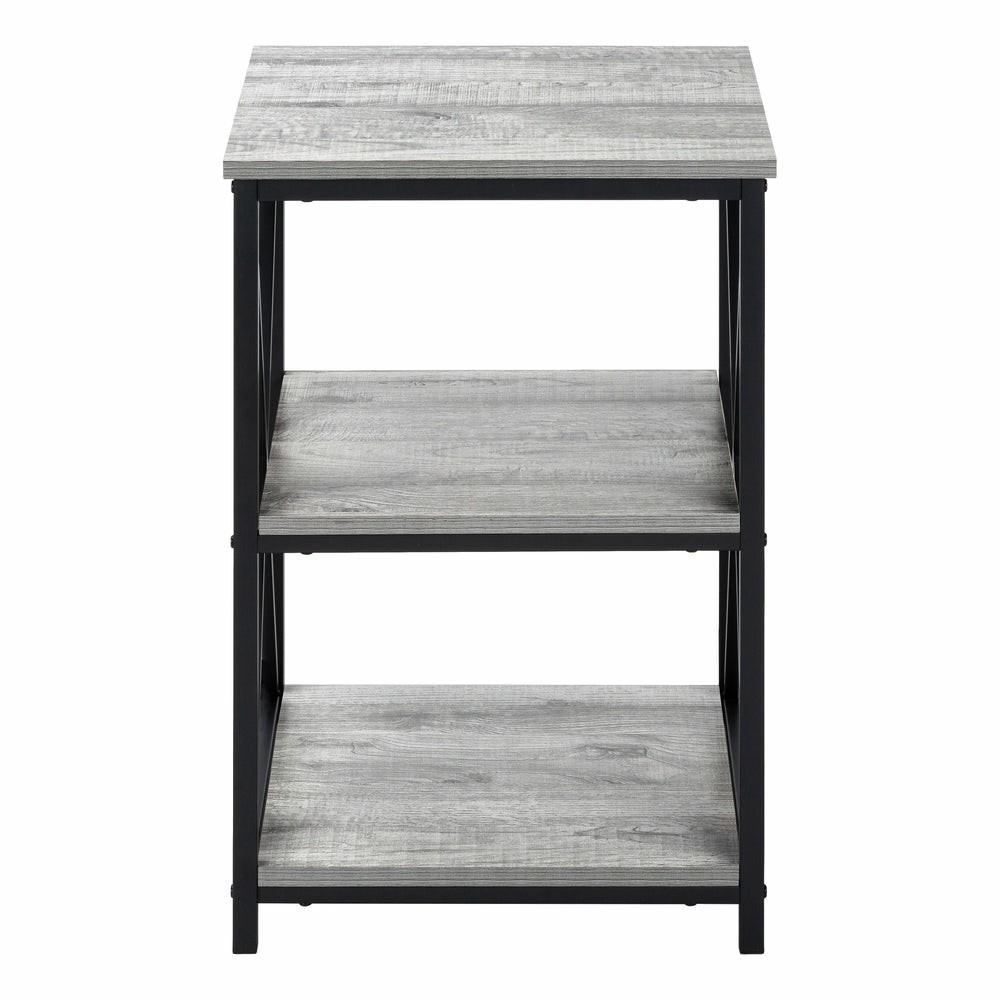 Grey Wood-Look Black Metal Side Table Nightstand Table End Tables