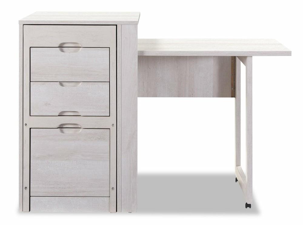 Pentland 49″ Fold-Down 3-Drawer Desk With Chair – White Oak Desks