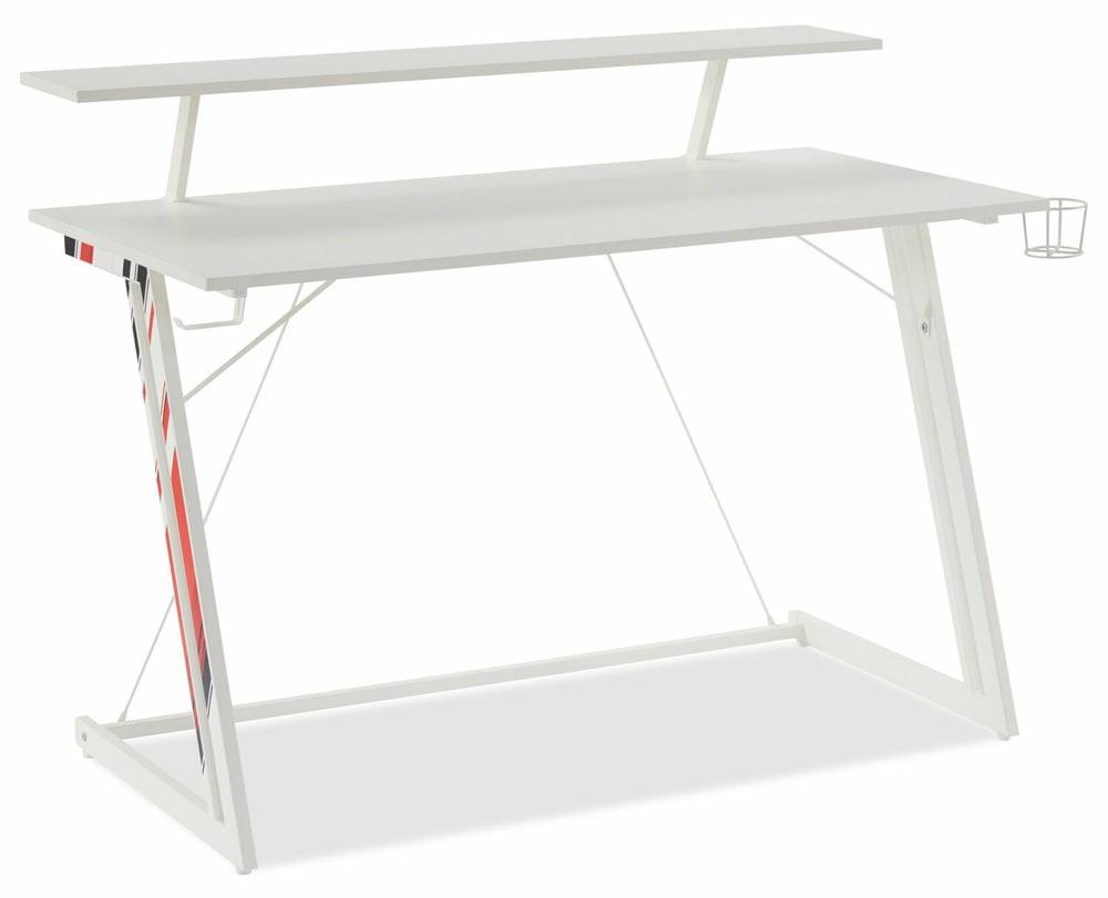 Sparta 48″ Gaming Desk With Raised Monitor Shelf – White With Black & Red Accents Desks