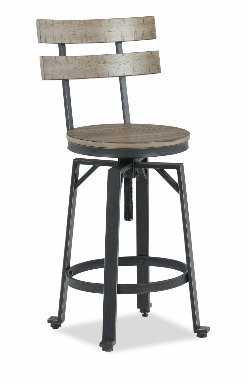 Axel Barstool With Swivel & Adjustable Seat, Slat-Back, Metal – Brown Bar Stools