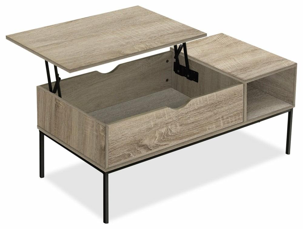 Bence 42″ Modern Lift Top Coffee Table With Storage – Taupe With Black Metal Legs Coffee Tables