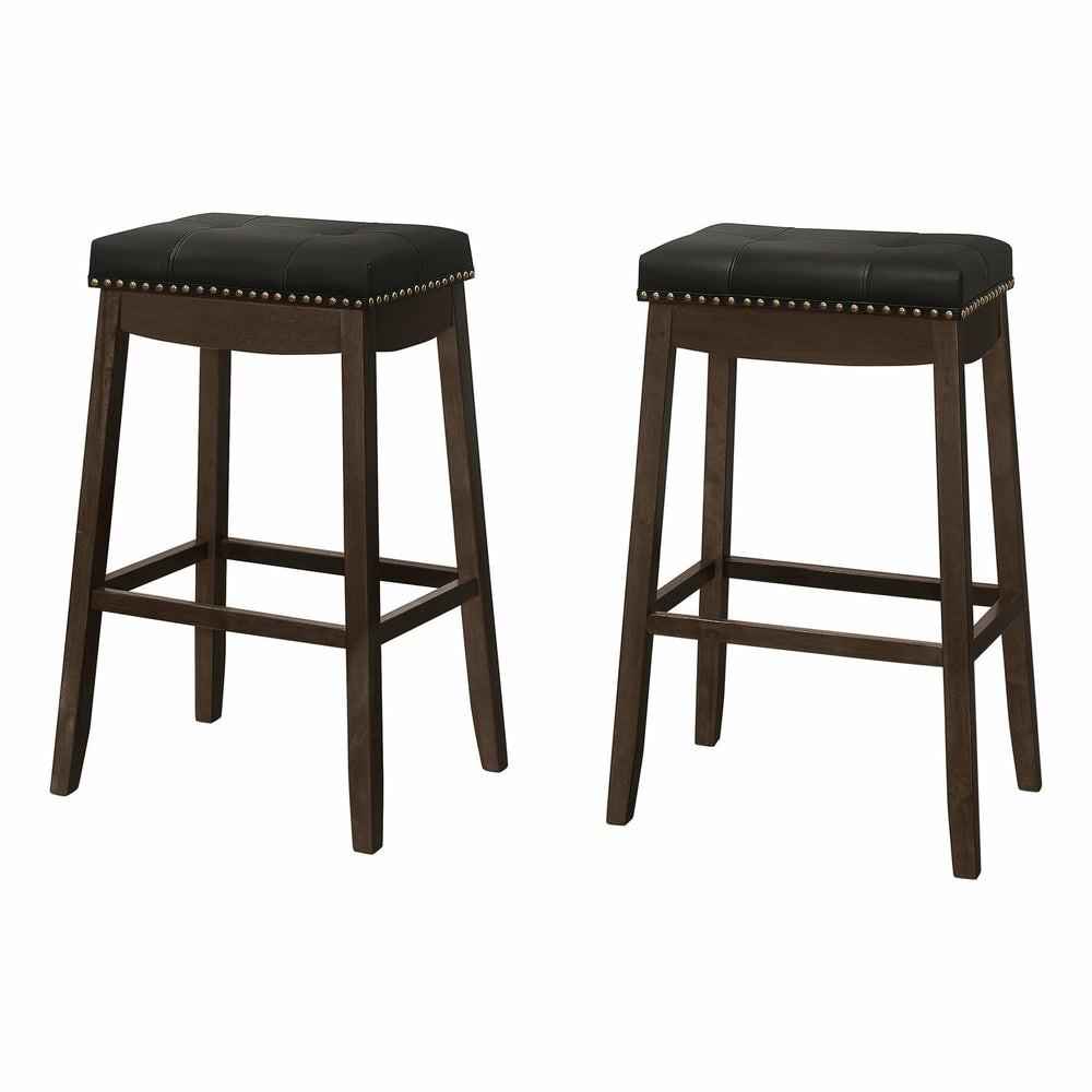 Espresso Black Leather-Look Brass Bar Stool – Set Of 2 Bar Stools