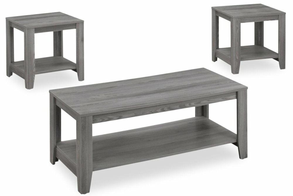 Kalen 42″ Modern 3-Pack Coffee + 2 End Tables With Shelf – Grey Coffee Tables