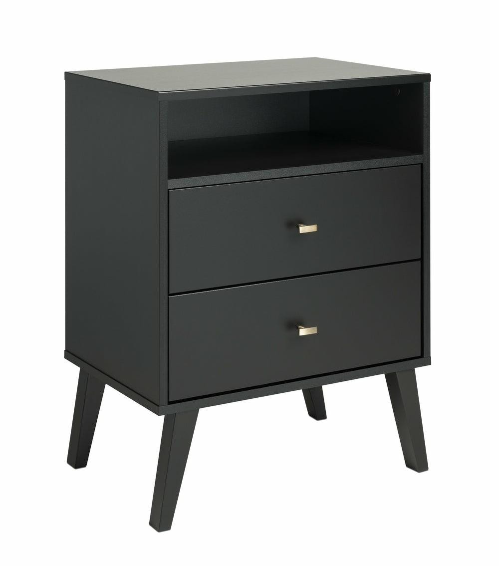 Milo 2-Drawer Tall Nightstand – Black Bedroom