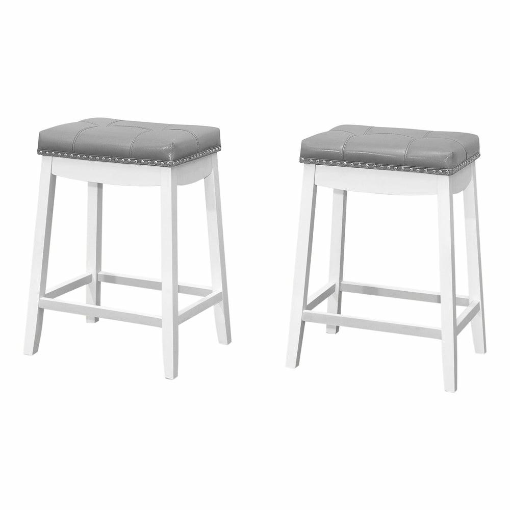 White Grey Leather-Look Silver Bar Stool – Set Of 2 Bar Stools