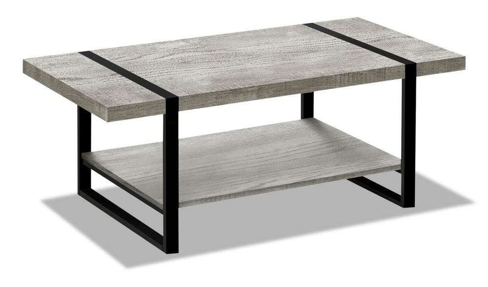 Avery 47.25″ Industrial Coffee Table With Shelf – Grey With Black Metal Legs Coffee Tables