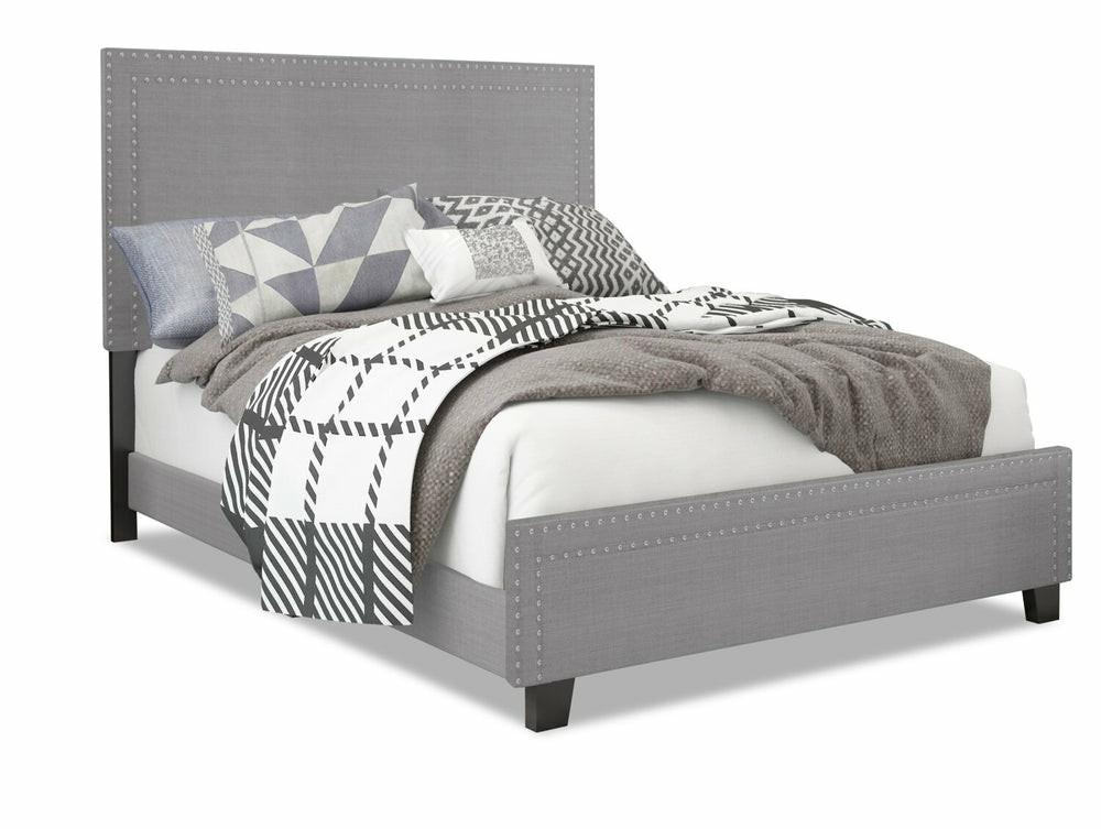 Avery Upholstered Bed In Grey Fabric With Nailhead Design – Full Size Bedroom