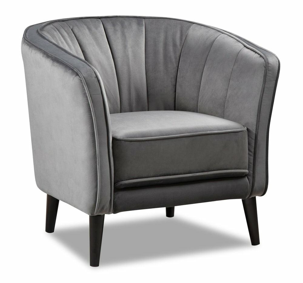 Brinley 29″ Grey Velvet Fabric Accent Chair With Wood Legs Accent Chairs