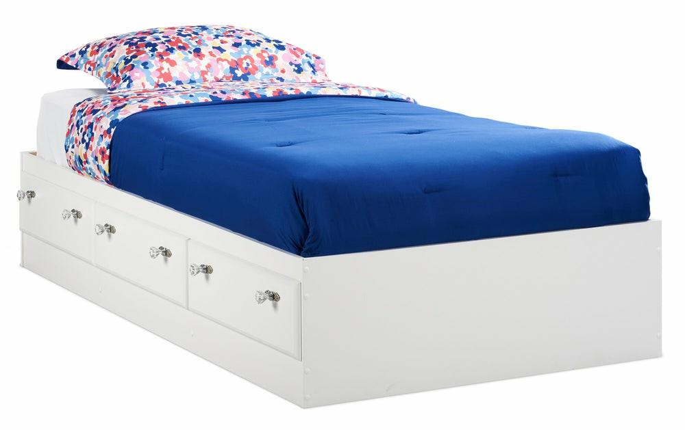 Diamond Dreams Mates Bed With 3-Drawer Storage For Kids, White – Twin Size Bedroom