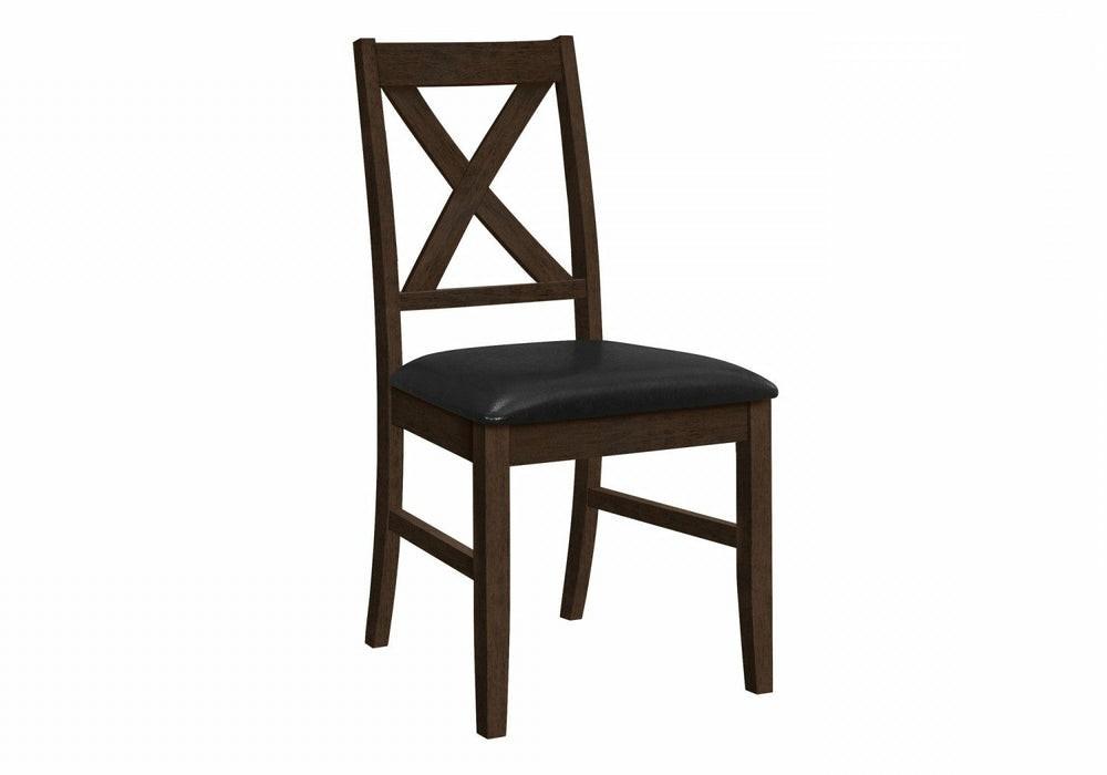 Dining Chair Set Of 2 Dining Room Kitchen Brown Solid Wood Brown Leather-Look Dining Chairs