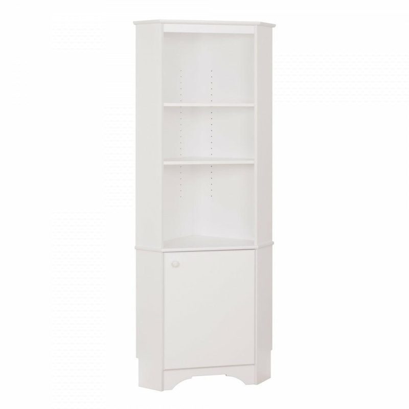 Elite Tall One-Door Corner Storage Cabinet – White Bookcases