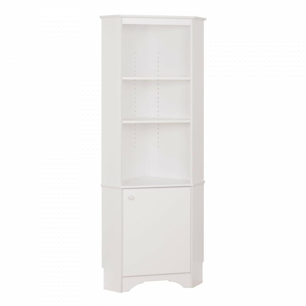 Elite Tall One-Door Corner Storage Cabinet – White Bookcases