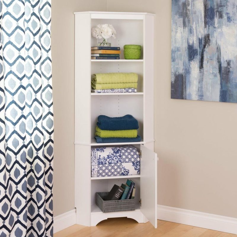 Elite Tall One-Door Corner Storage Cabinet – White Bookcases