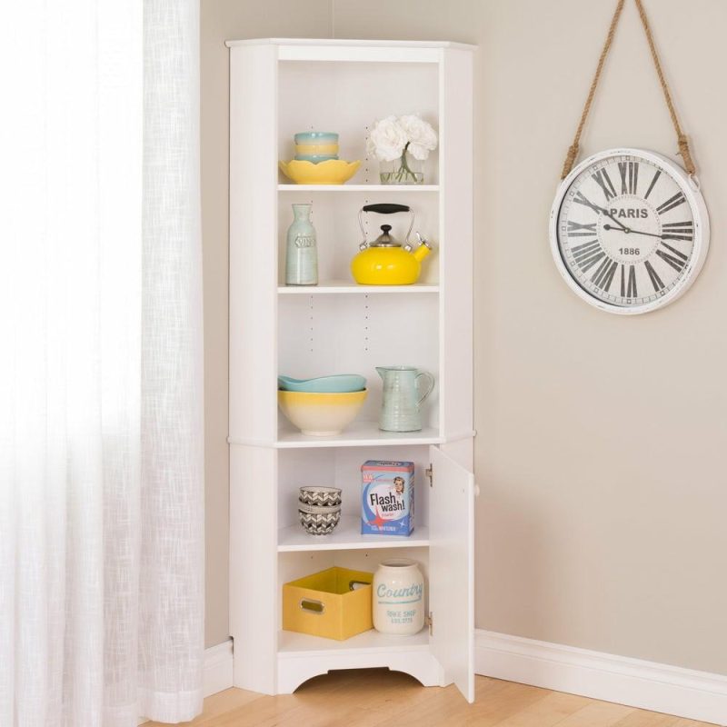 Elite Tall One-Door Corner Storage Cabinet – White Bookcases