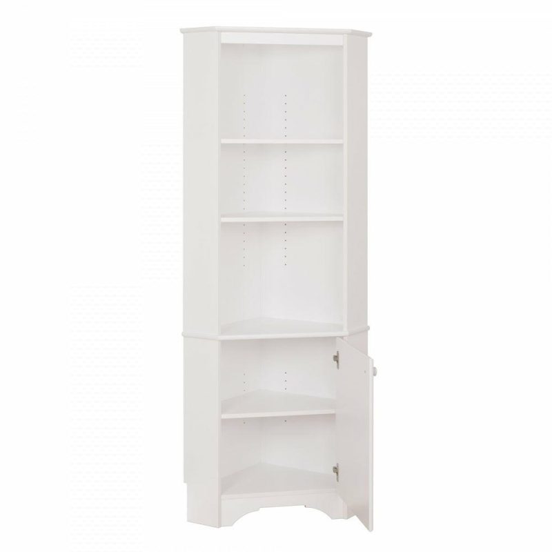 Elite Tall One-Door Corner Storage Cabinet – White Bookcases