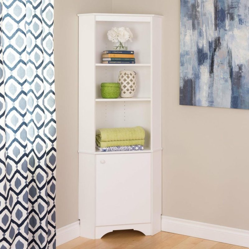 Elite Tall One-Door Corner Storage Cabinet – White Bookcases