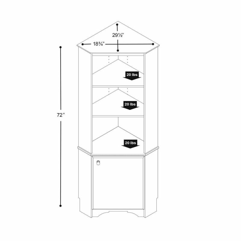 Elite Tall One-Door Corner Storage Cabinet – White Bookcases