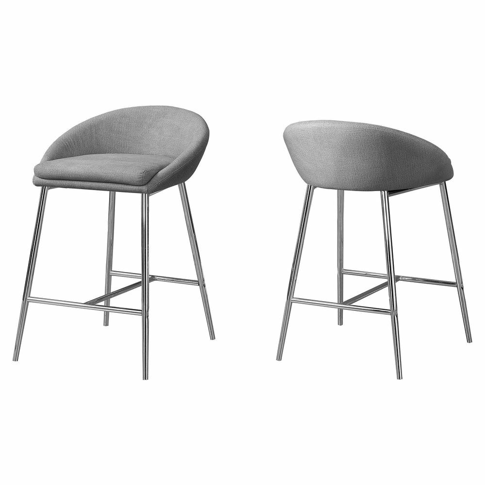 Grey Fabric Chrome Counter-Height Bar Stool – Set Of 2 Bar Stools