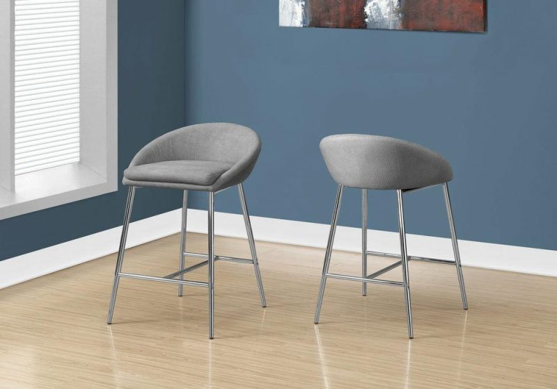 Grey Fabric Chrome Counter-Height Bar Stool – Set Of 2 Bar Stools