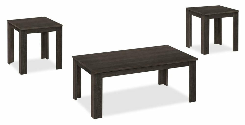 Remy 44″ Traditional 3-Pack Coffee + 2 End Tables – Black Brown Coffee Tables