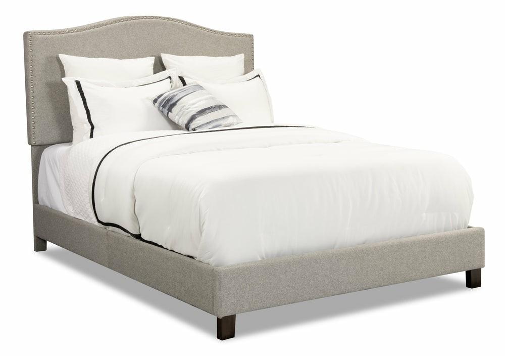 Cove Upholstered Platform Bed In Grey Fabric With Nailhead Design – King Size Bedroom