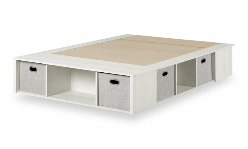 Everley Platform Bed With Built-In Storage & Baskets, White – Full Size Bedroom