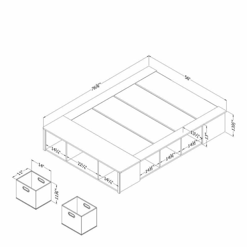 Everley Platform Bed With Built-In Storage & Baskets, White – Full Size Bedroom