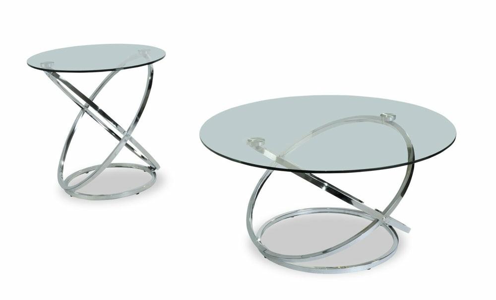 Hendrix 60″ Modern 2 Piece Glass Top Coffee + End Table – Chrome With Metal Base Coffee Tables