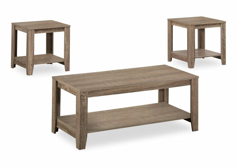 Kalen 42″ Modern 3-Pack Coffee + 2 End Tables With Shelf – Dark Taupe Coffee Tables