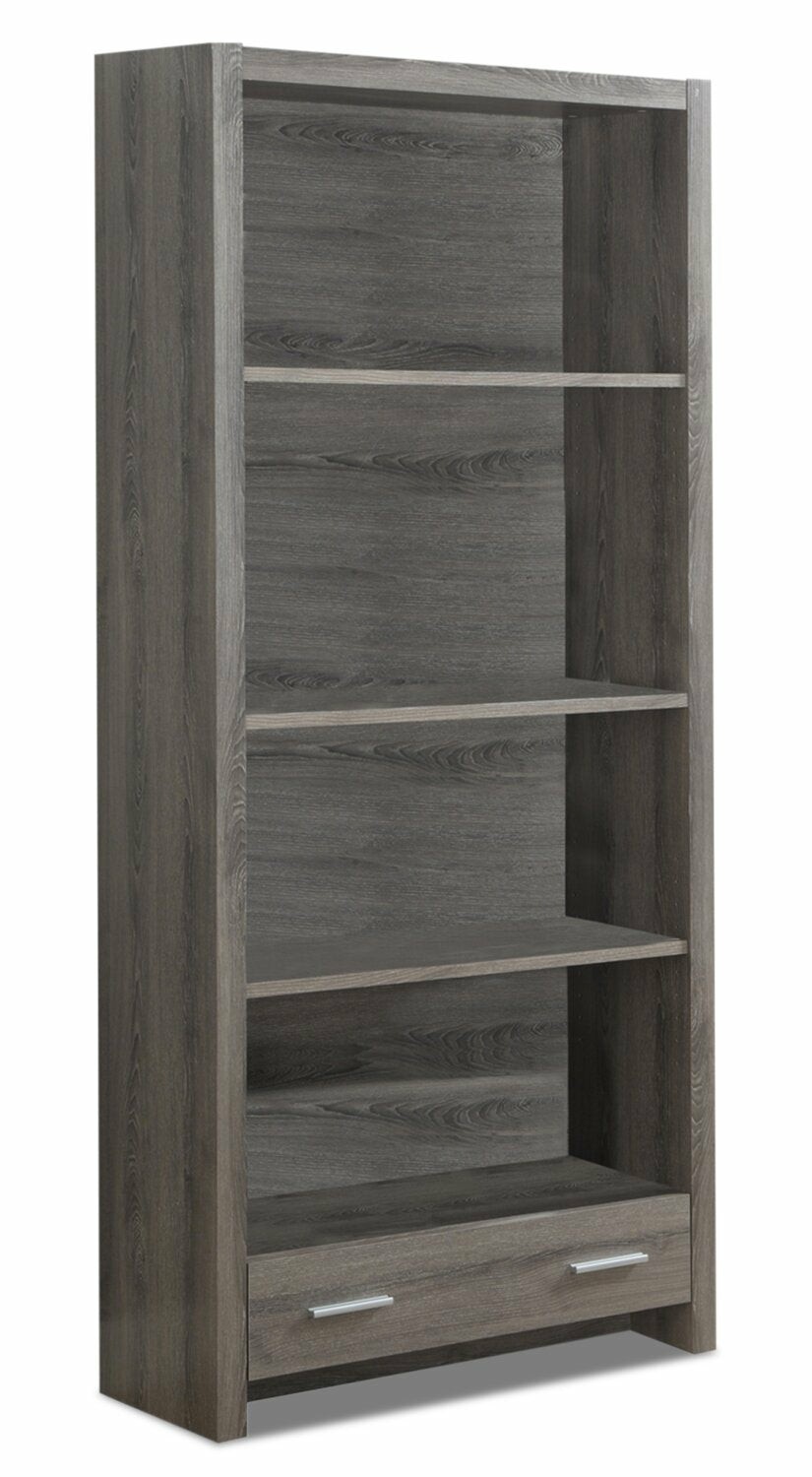 Simon 31.5″ 4-Shelf Bookcase With Drawer – Dark Taupe Bookcases