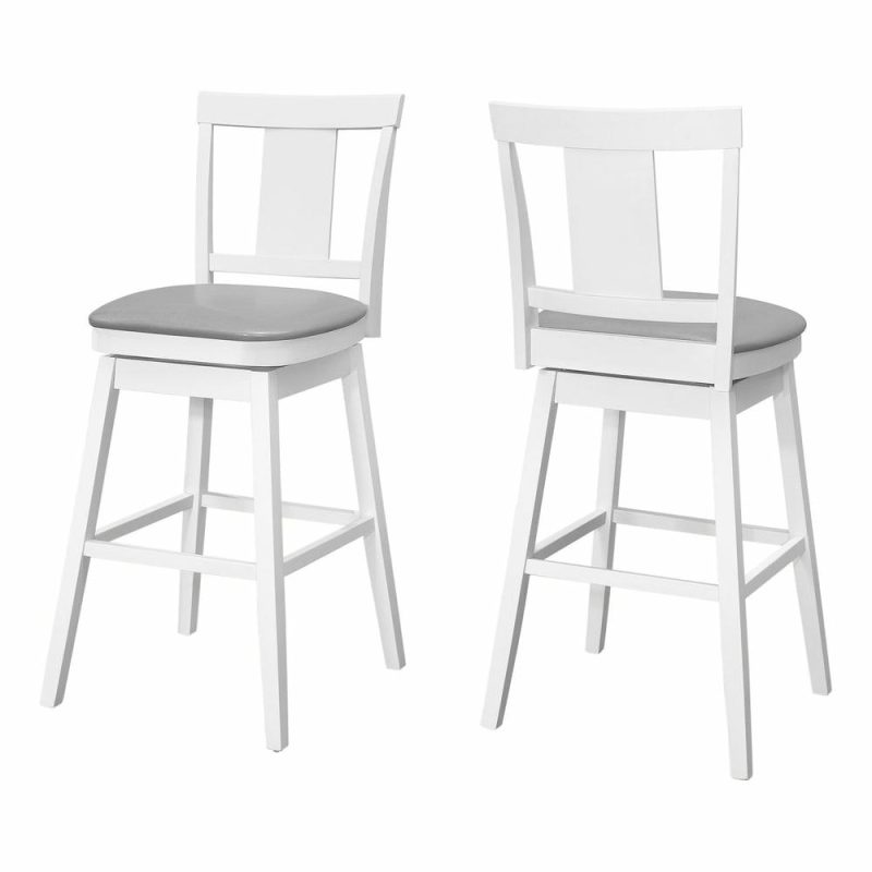 White Grey Leather-Look Bar Stool – Set Of 2 Bar Stools