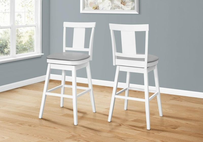 White Grey Leather-Look Bar Stool – Set Of 2 Bar Stools