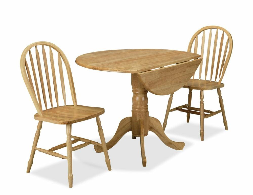 Hana 3Pc Drop-Leaf Dining Set With Table & 2 Chairs, Pedestal Base, 40″W – Natural Dining Room