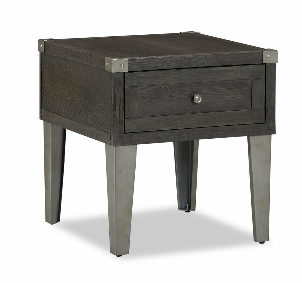 Hilla  22.38″ Industrial End Table With Storage – Dark Brown Wood With Metal Legs End Tables