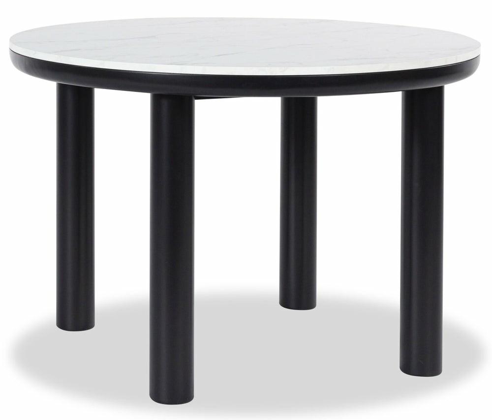 Jolie Dining Table With Marble-Look Top, Melamine, 45″W Round – White & Black Dining Room