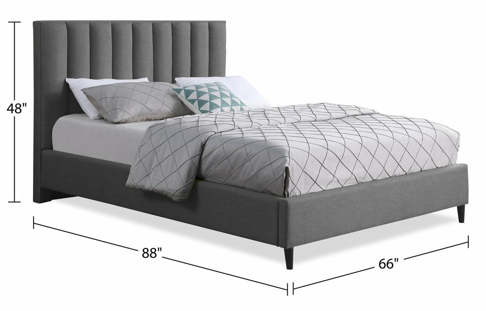 Rain Upholstered Platform Bed In Grey Fabric, Tufted – Queen Size Bedroom