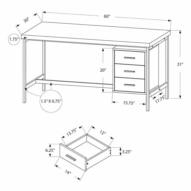 Stuart 60″ Desk With 3-Drawers – Natural Desks