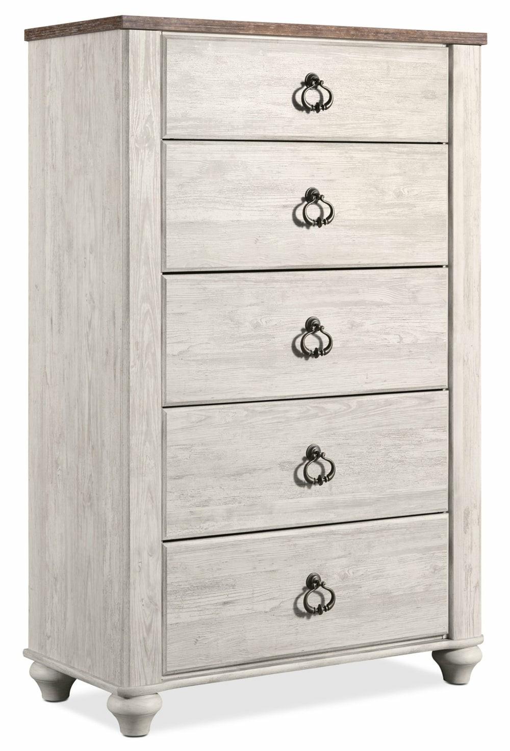 Willowton Bedroom Chest Of Drawers, 5-Drawer, 33.8″W X 52.8″H – Whitewash Bedroom